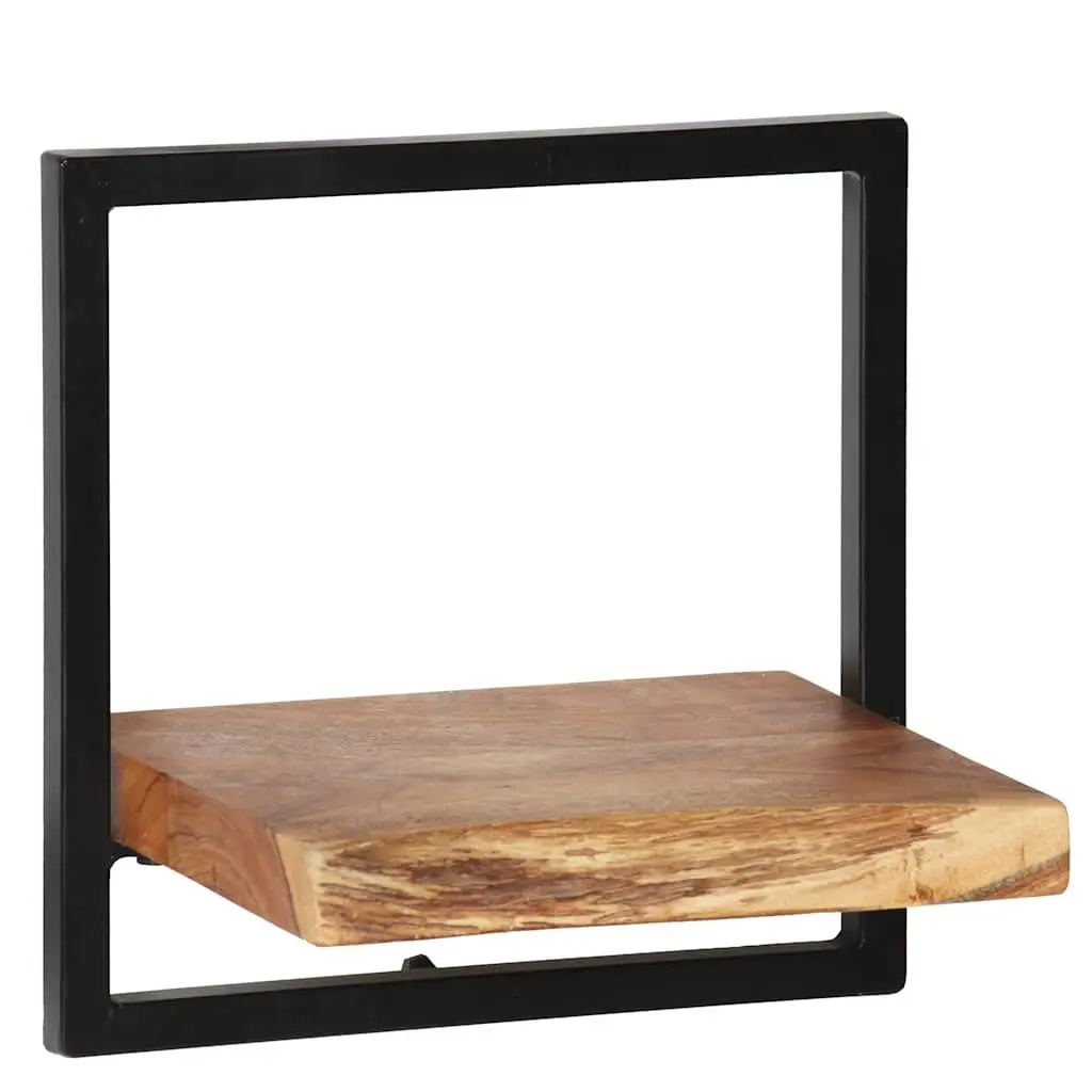 5 Piece Wall Shelf Set Retro Acacia Wood and Steel Frame Display Storage Brown
