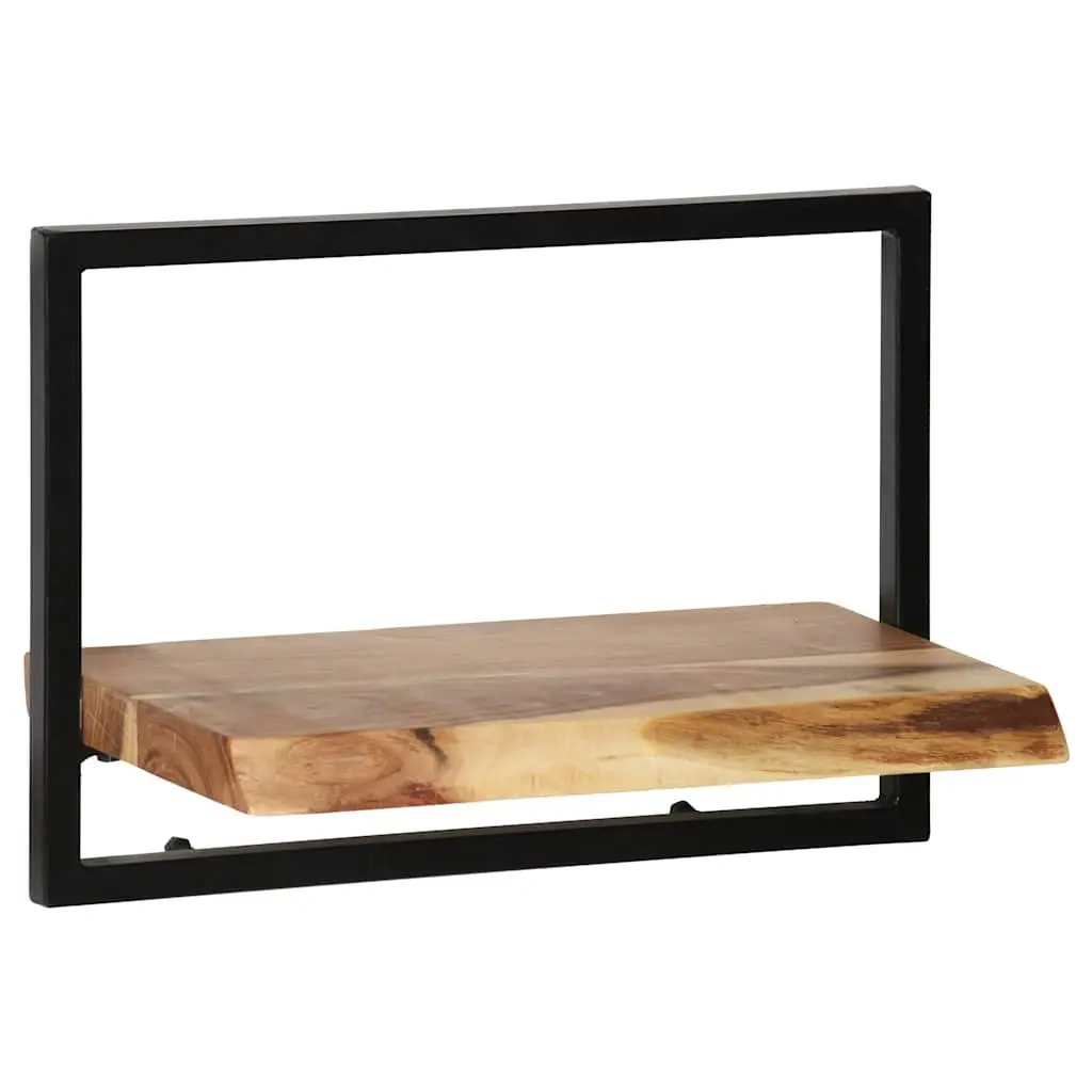 5 Piece Wall Shelf Set Retro Acacia Wood and Steel Frame Display Storage Brown