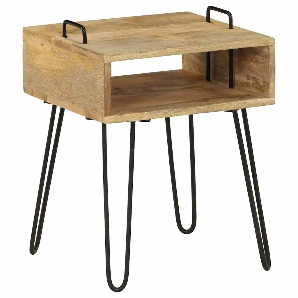 Bedside Table Solid Mango Wood Steel Frame 40x34x47 cm Brown