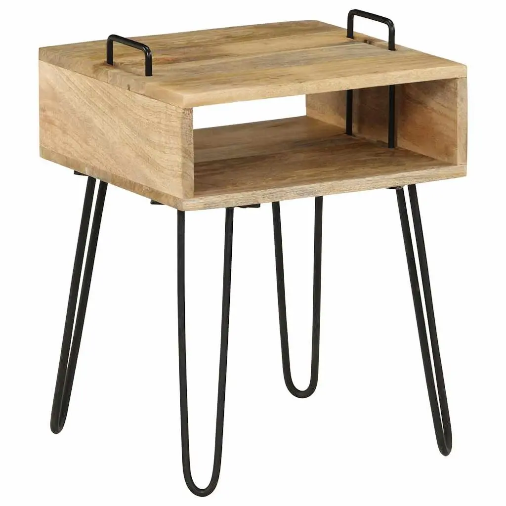 Bedside Table Solid Mango Wood Steel Frame 40x34x47 cm Brown