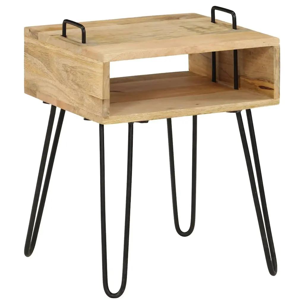 Bedside Table Solid Mango Wood Steel Frame 40x34x47 cm Brown