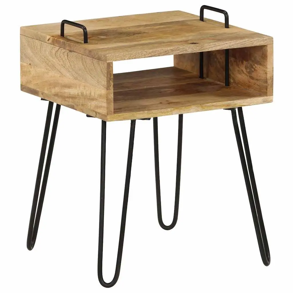 Bedside Table Solid Mango Wood Steel Frame 40x34x47 cm Brown