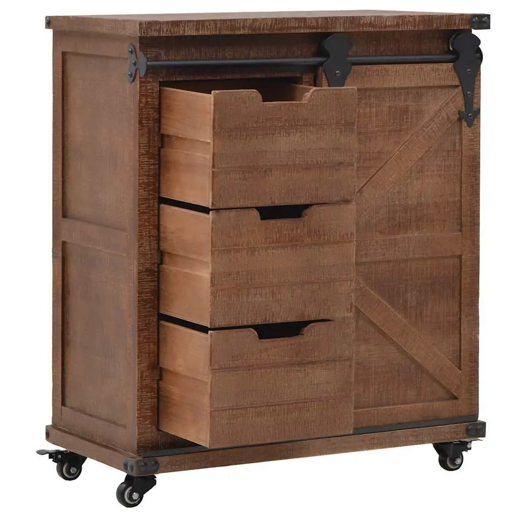 Storage Cabinet Solid Fir Wood Brown 64x33.5x75 cm Sliding Door Furniture