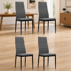 Dining Chairs Set 4 pcs Grey Fabric Kitchen Room Seating Comfortable Padded