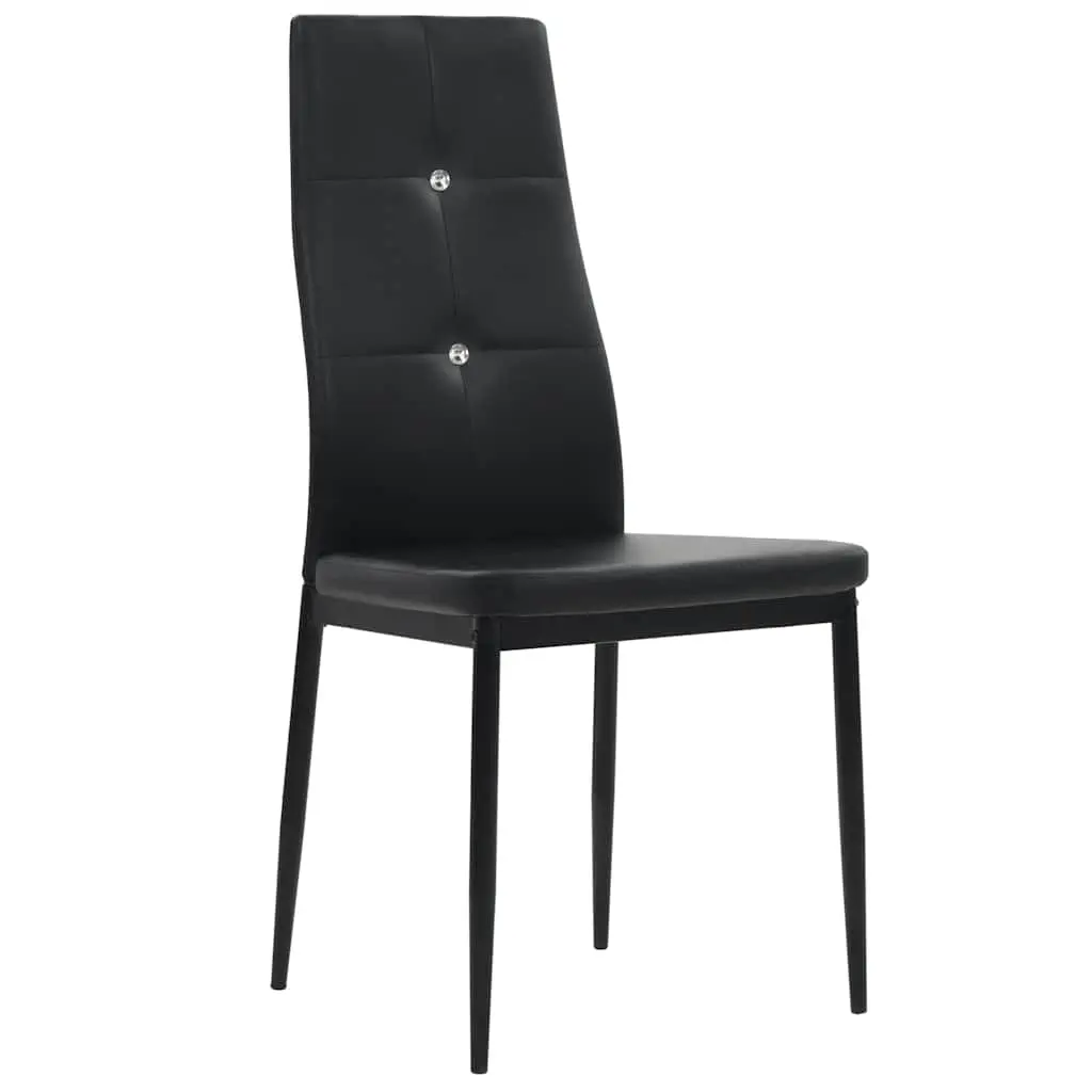 Dining Chairs Wooden Frame Steel Legs Padded Seat Black Faux Leather 2 Piece