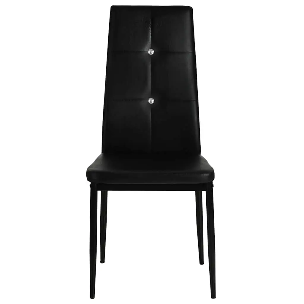 Dining Chairs Wooden Frame Steel Legs Padded Seat Black Faux Leather 2 Piece