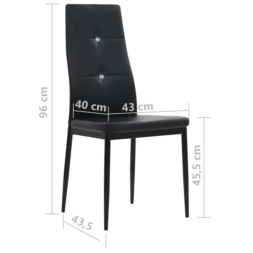 Dining Chairs Wooden Frame Steel Legs Padded Seat Black Faux Leather 2 Piece