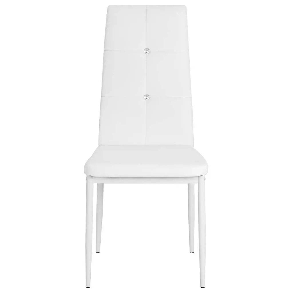 Dining Chairs Wooden Frame Steel Legs Padded Faux Leather White 2 Piece