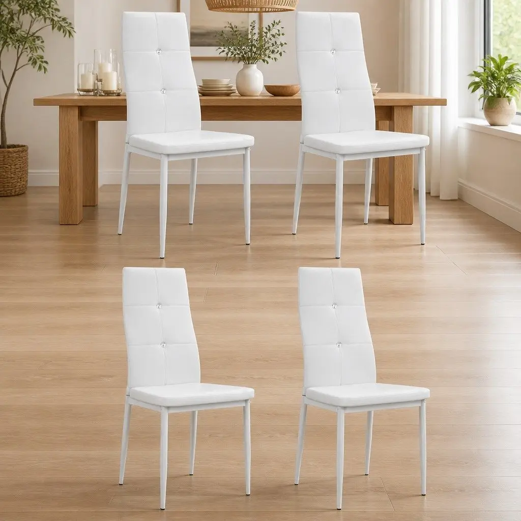 Dining Chairs Faux Leather Padded Seat White Set of 4