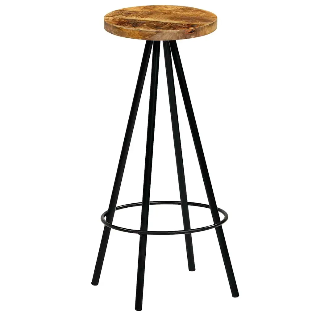 4 Piece Bar Stools Industrial Style Brown Steel Frame Solid Mango Wood Kitchen Dining Seating