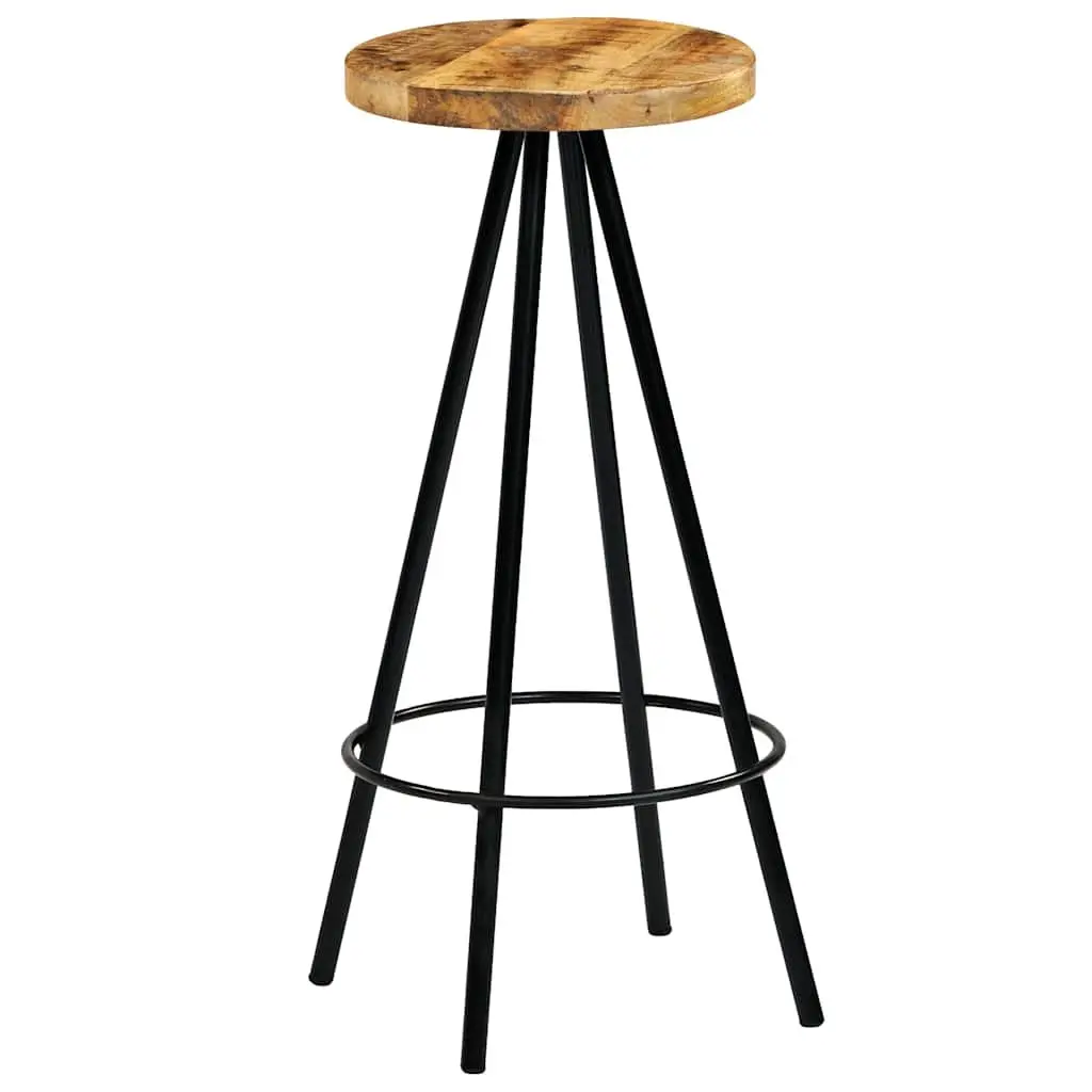 4 Piece Bar Stools Industrial Style Brown Steel Frame Solid Mango Wood Kitchen Dining Seating