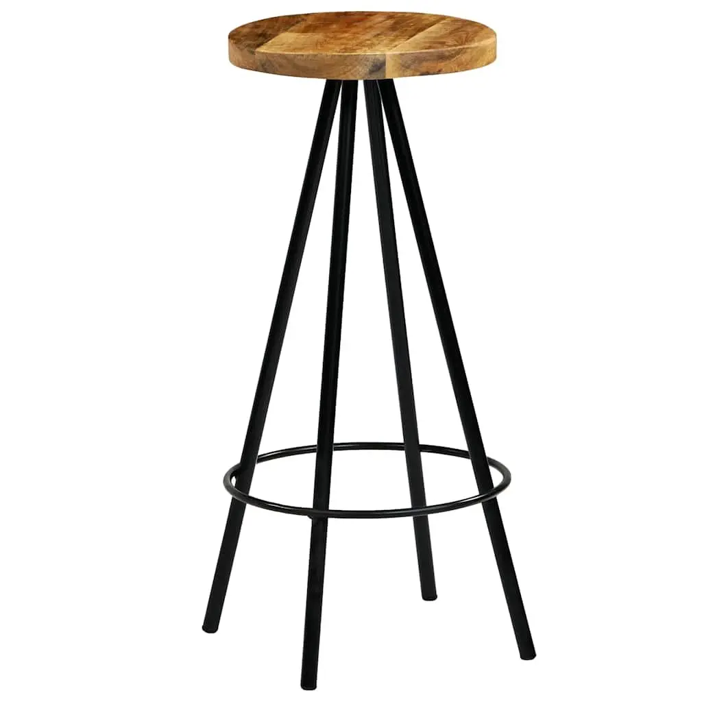4 Piece Bar Stools Industrial Style Brown Steel Frame Solid Mango Wood Kitchen Dining Seating