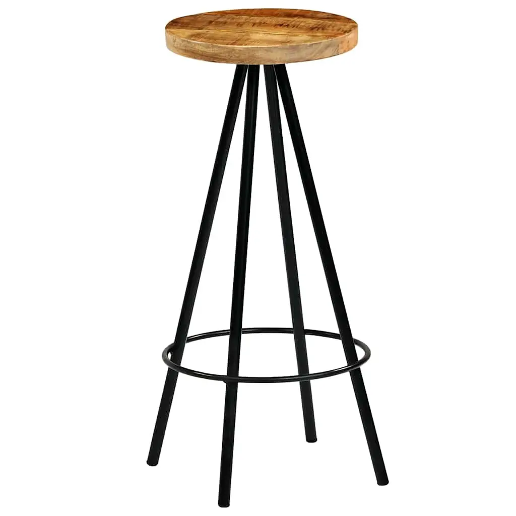 4 Piece Bar Stools Industrial Style Brown Steel Frame Solid Mango Wood Kitchen Dining Seating