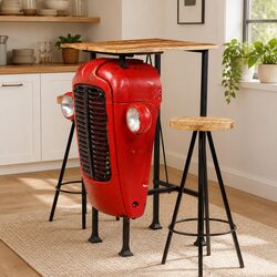 Bar Set 3 Piece Solid Mango Wood Industrial Tractor Design Kitchen Dining