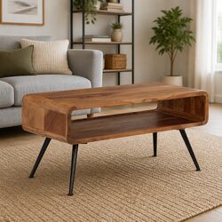 Coffee Table Solid Acacia Wood Brown Vintage Accent Living Room Furniture