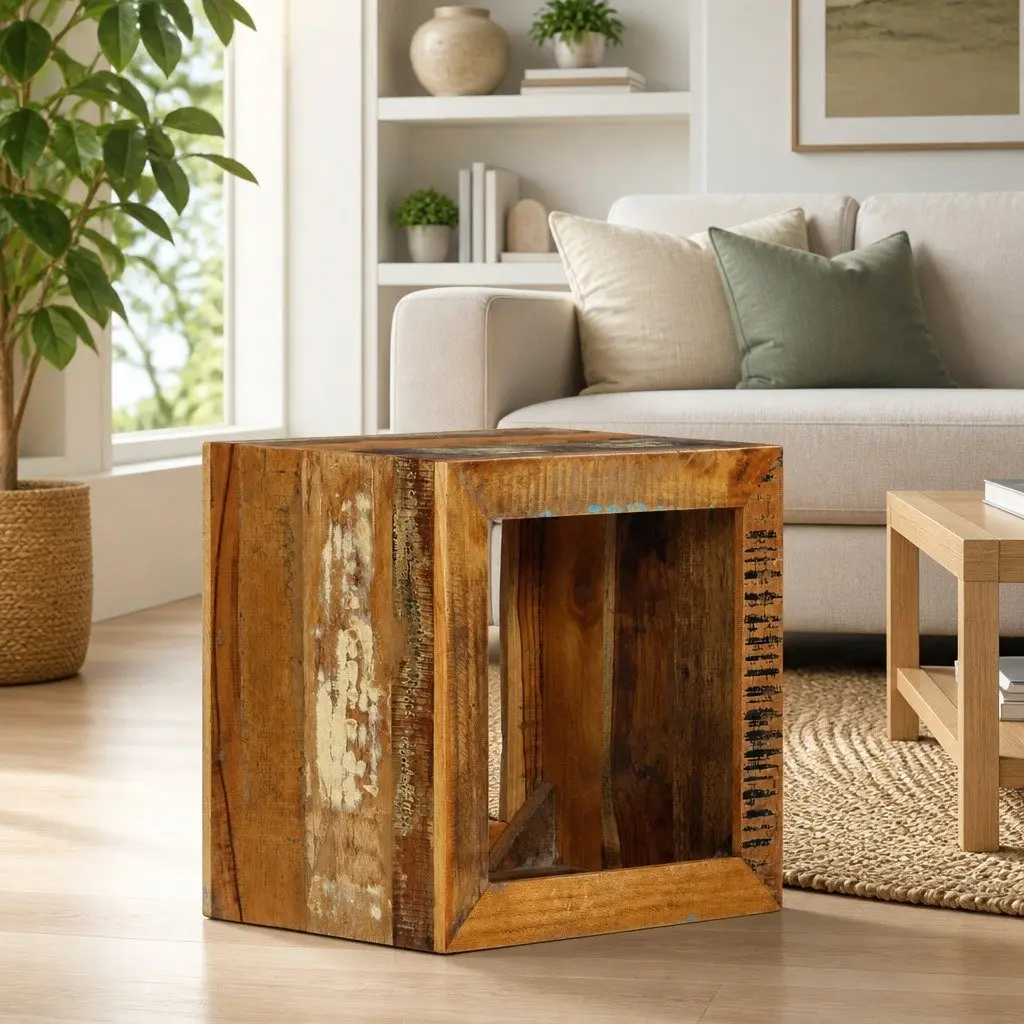 Wooden Stool Solid Reclaimed Wood 40x30x40cm Brown Storage Seat