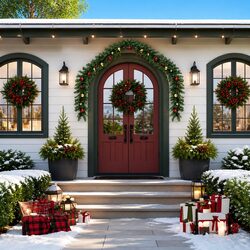 Christmas Garland Green with Baubles and LED Lights 5m Indoor Outdoor Decoration