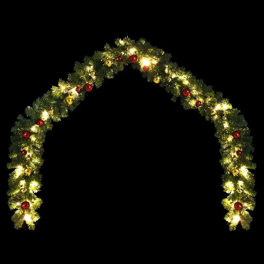 Christmas Garland 5m Green PVC with Baubles and LED Lights Indoor Outdoor Decoration
