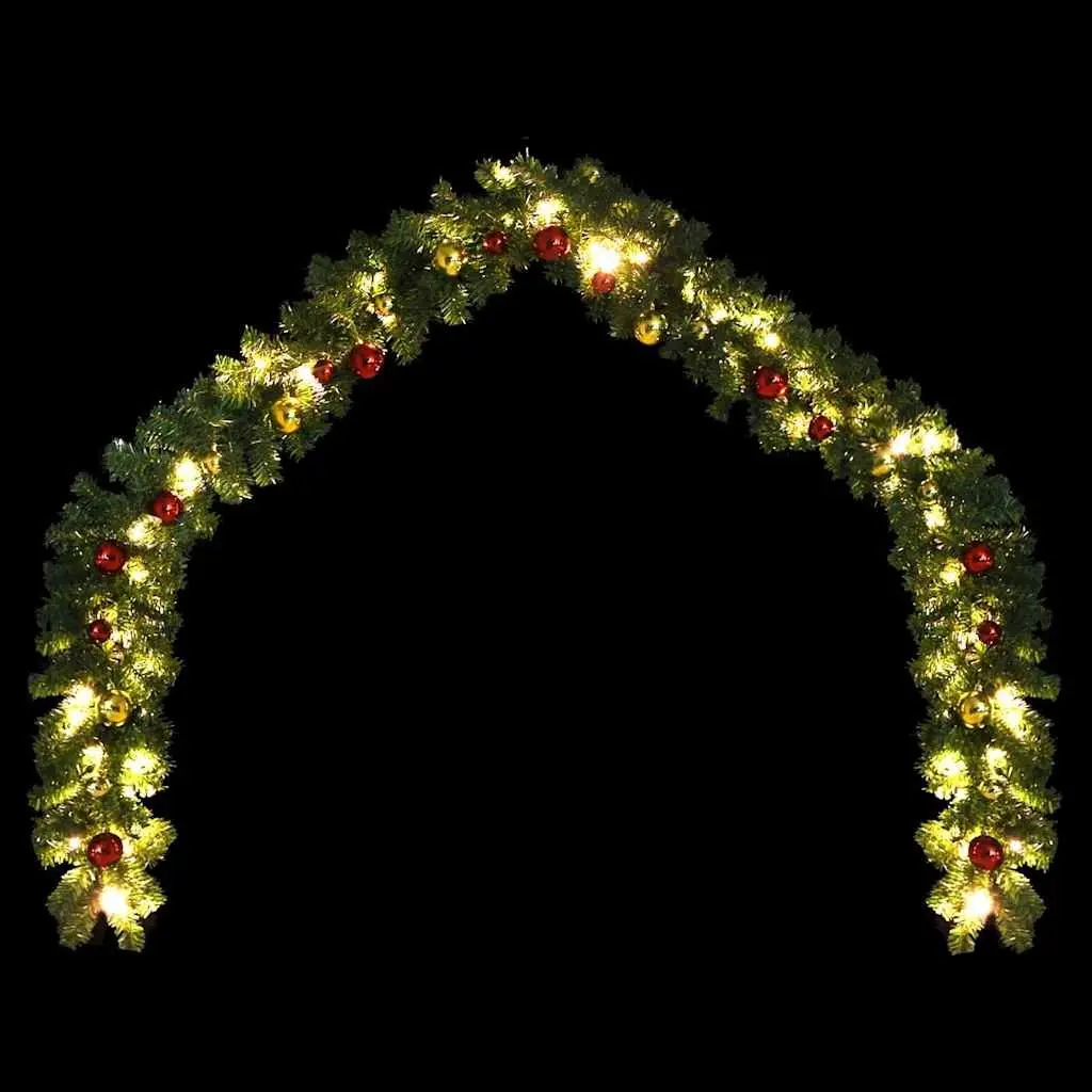 Green Christmas Garland 10m with LED Lights and Baubles for Holiday Indoor and Outdoor Decoration