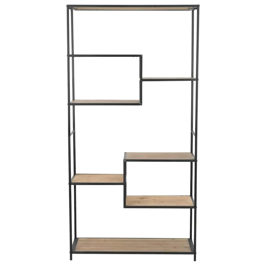 Bookcase Solid Firwood Steel Frame 90.5cm x 35cm x 180cm Black Industrial Storage Display