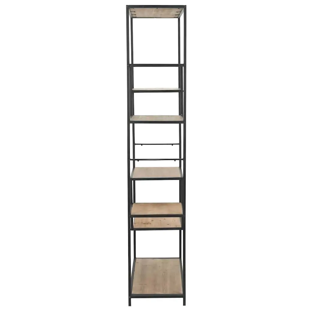 Bookcase Solid Firwood Steel Frame 90.5cm x 35cm x 180cm Black Industrial Storage Display