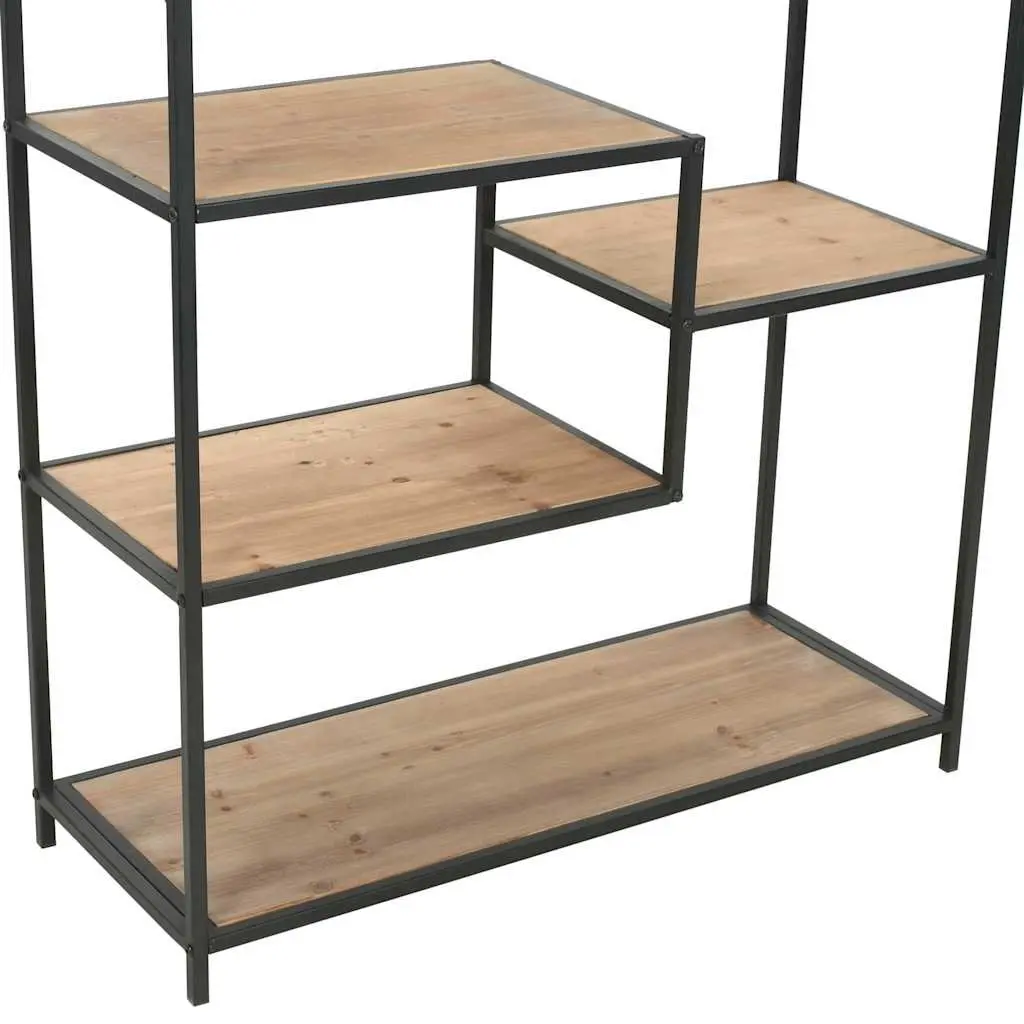Bookcase Solid Firwood Steel Frame 90.5cm x 35cm x 180cm Black Industrial Storage Display
