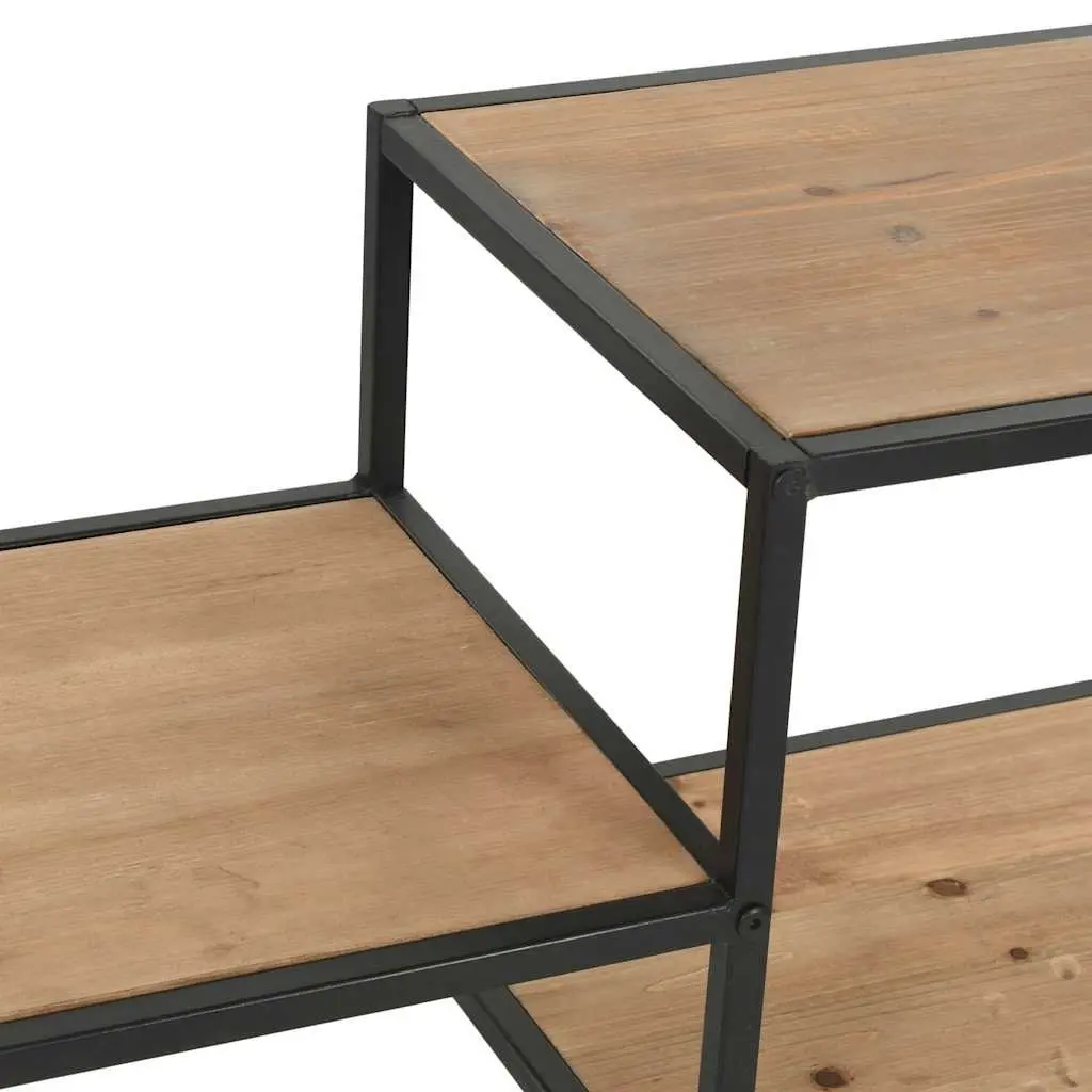 Bookcase Solid Firwood Steel Frame 90.5cm x 35cm x 180cm Black Industrial Storage Display