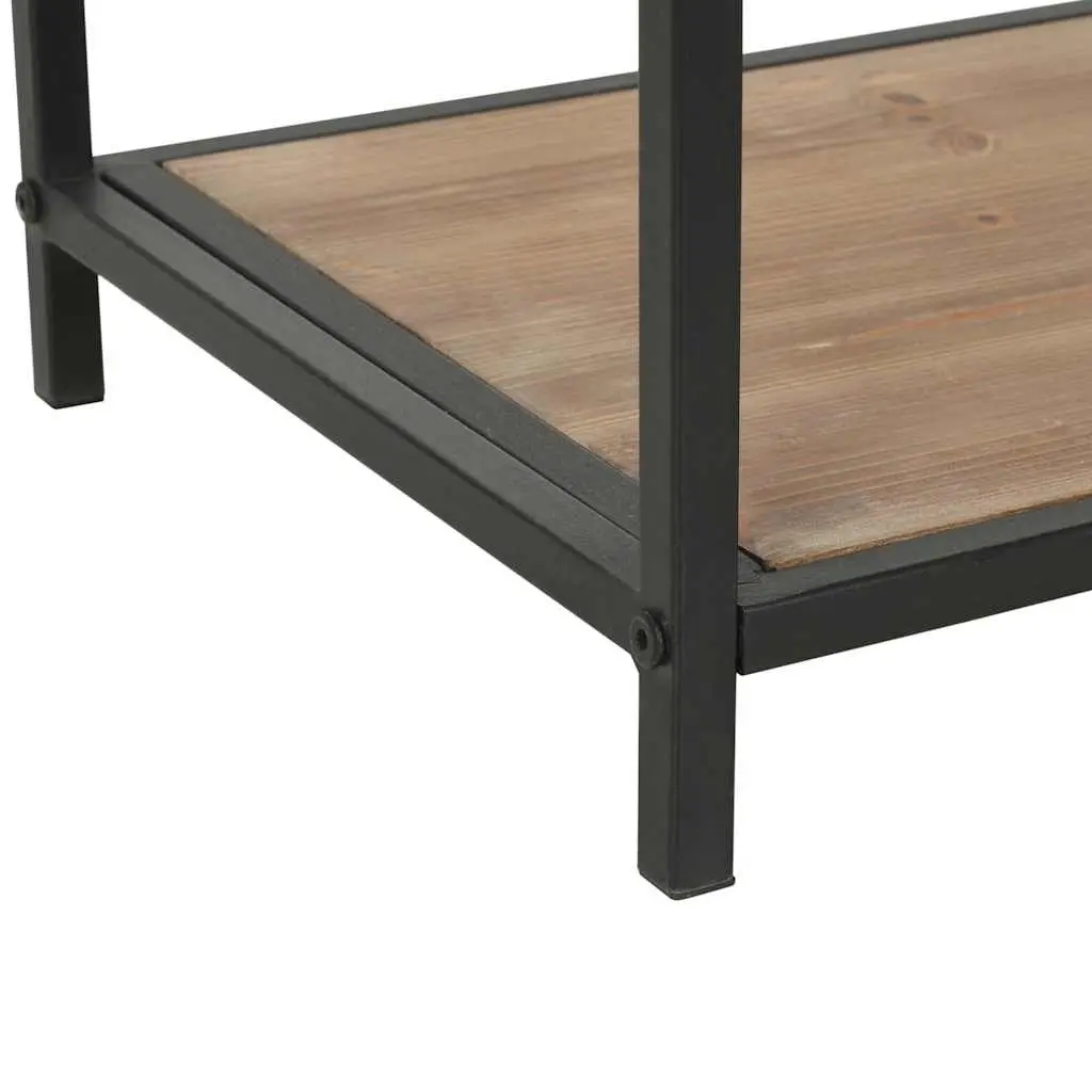 Bookcase Solid Firwood Steel Frame 90.5cm x 35cm x 180cm Black Industrial Storage Display
