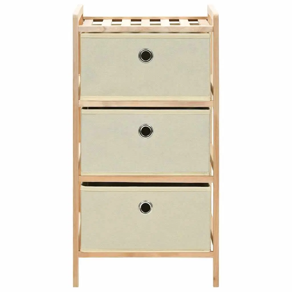 Wooden Organizer Unit with 3 Fabric Baskets Lightweight Storage Rack Beige