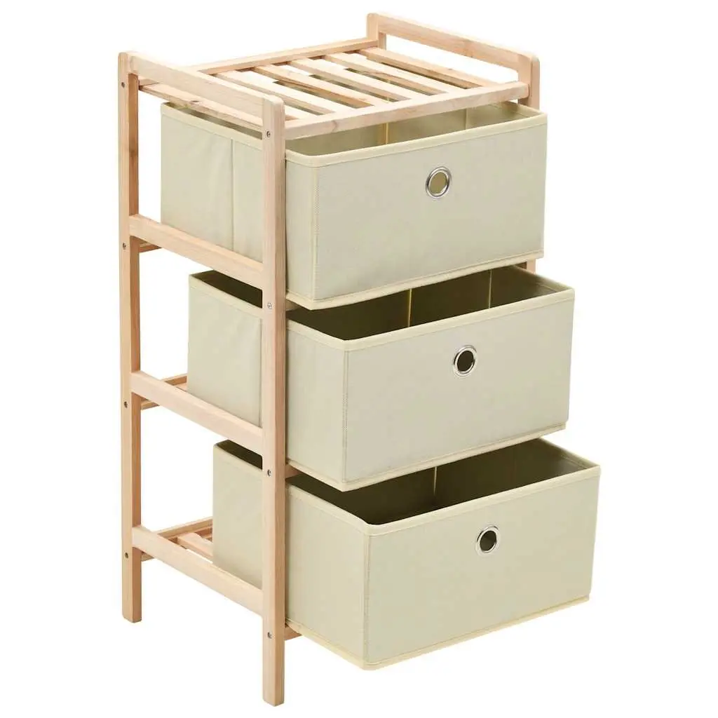 Wooden Organizer Unit with 3 Fabric Baskets Lightweight Storage Rack Beige