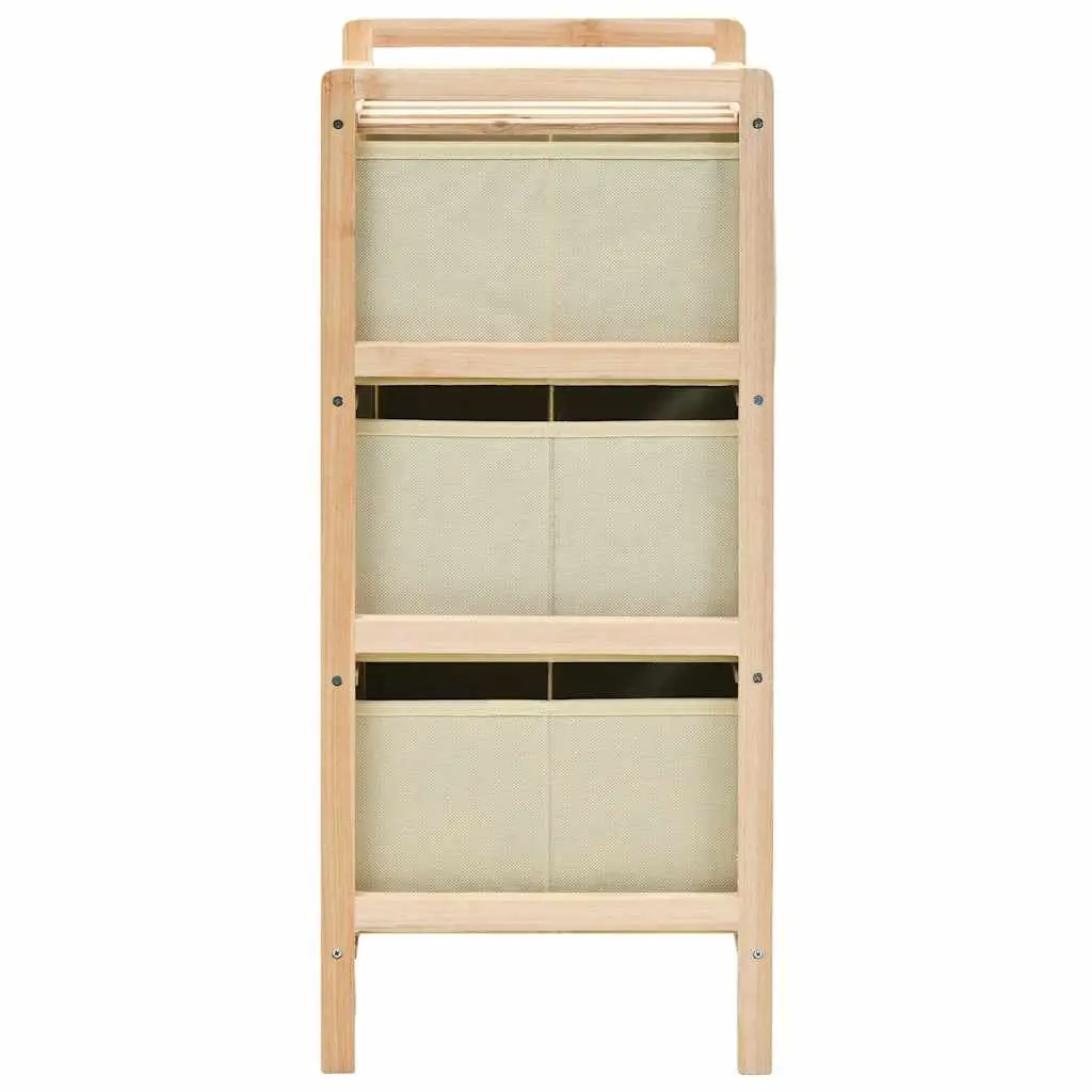 Wooden Organizer Unit with 3 Fabric Baskets Lightweight Storage Rack Beige