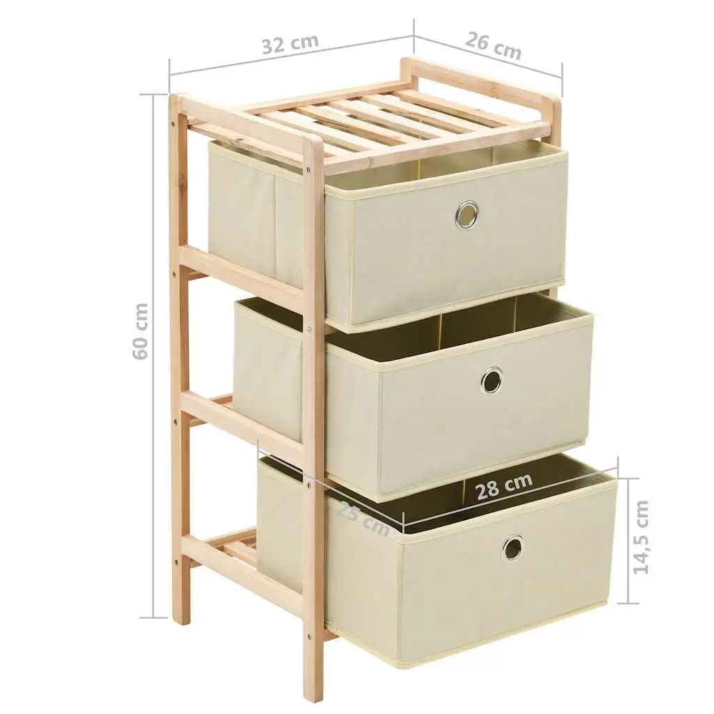 Wooden Organizer Unit with 3 Fabric Baskets Lightweight Storage Rack Beige