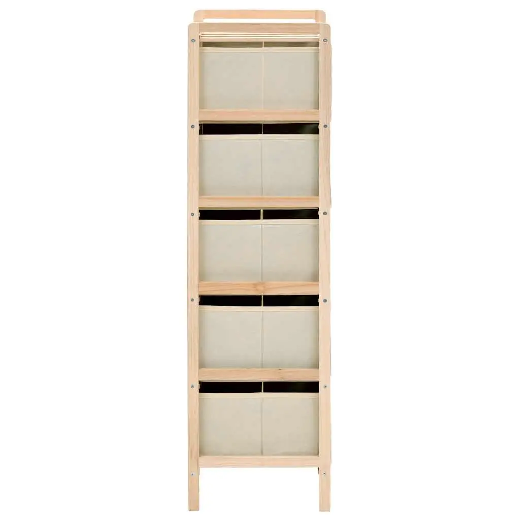 Storage Rack Solid Cedar Wood 5 Fabric Baskets Beige Home Organizer