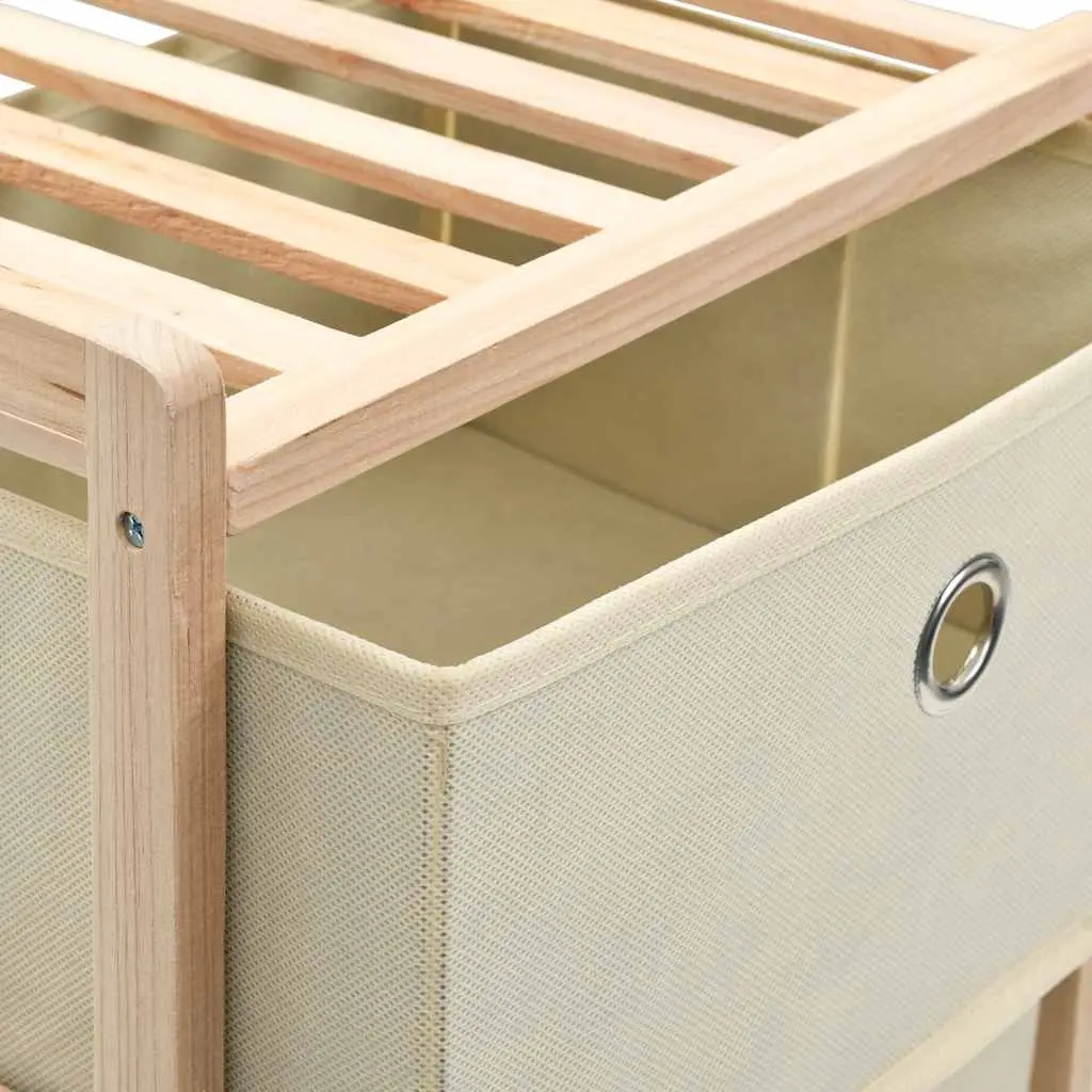 Storage Rack Solid Cedar Wood 5 Fabric Baskets Beige Home Organizer