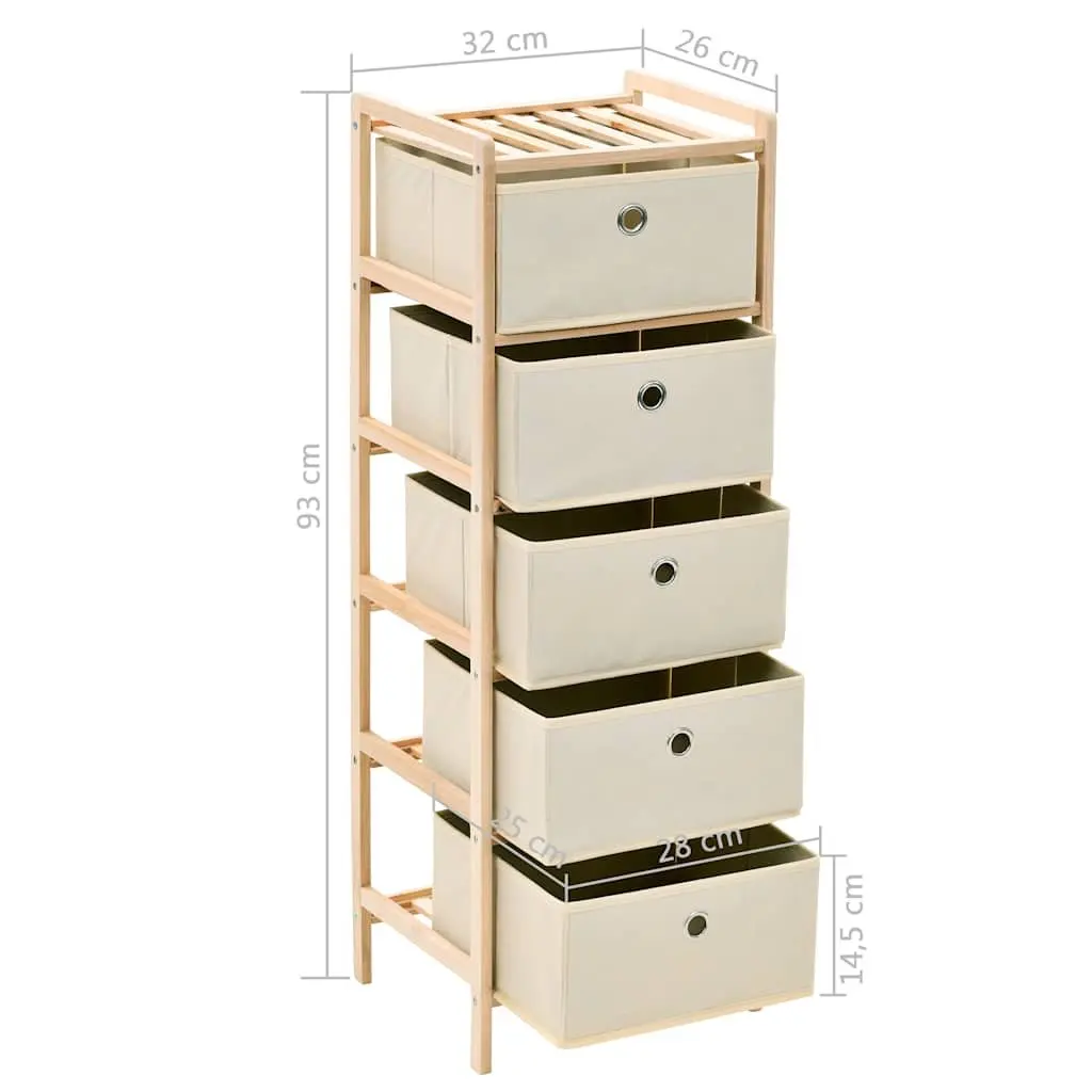 Storage Rack Solid Cedar Wood 5 Fabric Baskets Beige Home Organizer