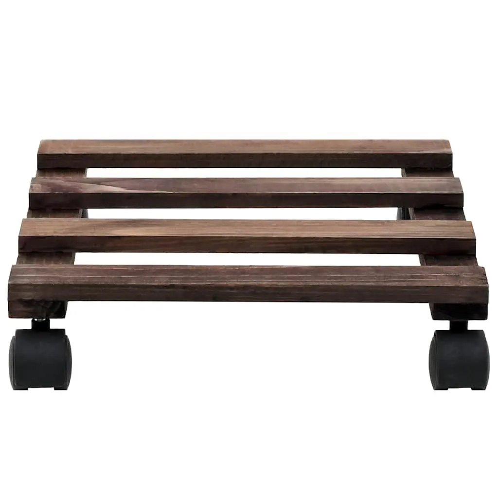 Cedar Wood Plant Rollers 25cm Brown Garden Pot Trolleys 4 Piece with 360° Rotatable Castors for Easy Movement