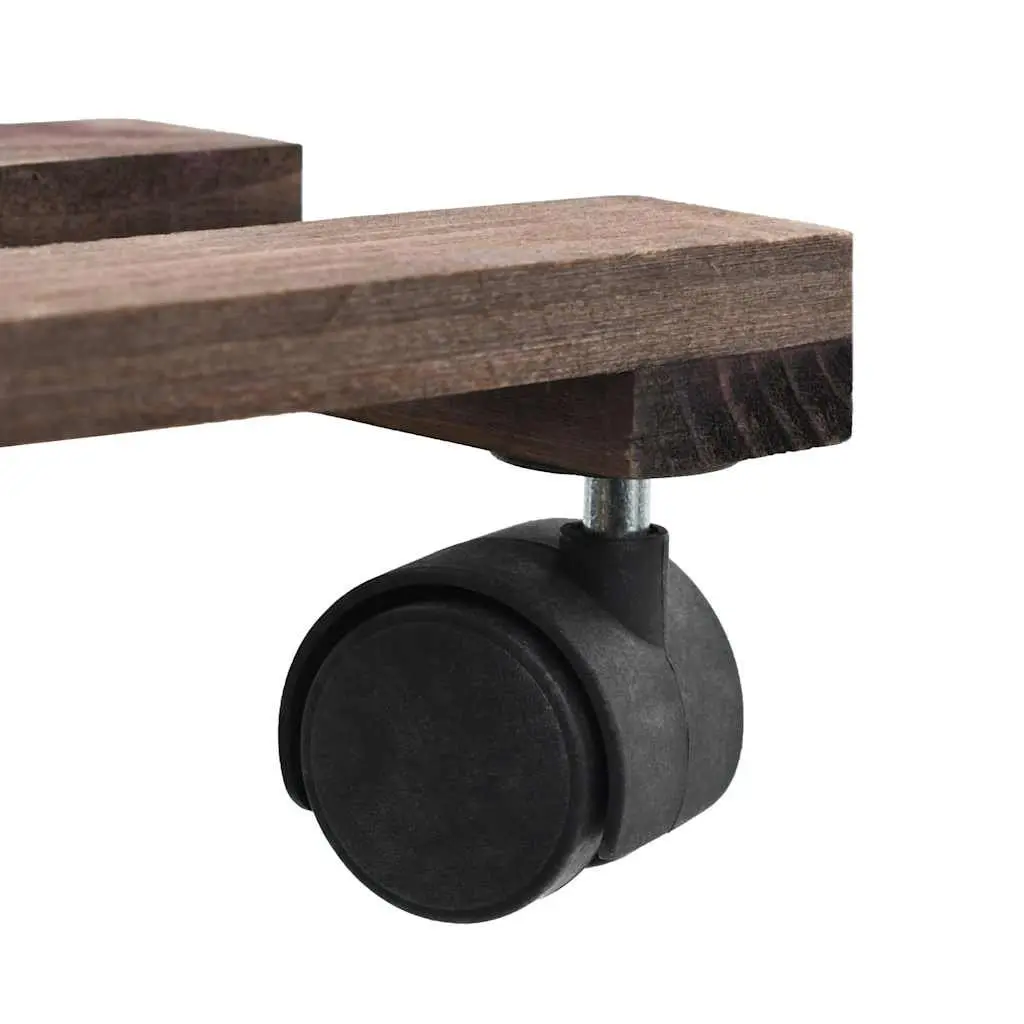 Cedar Wood Plant Rollers 25cm Brown Garden Pot Trolleys 4 Piece with 360° Rotatable Castors for Easy Movement