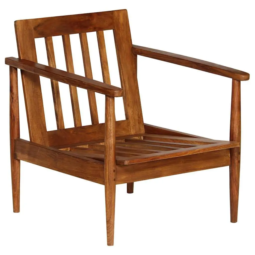 Armchair Brown Goat Leather Upholstered Solid Acacia Wood Frame Relaxation Seating
