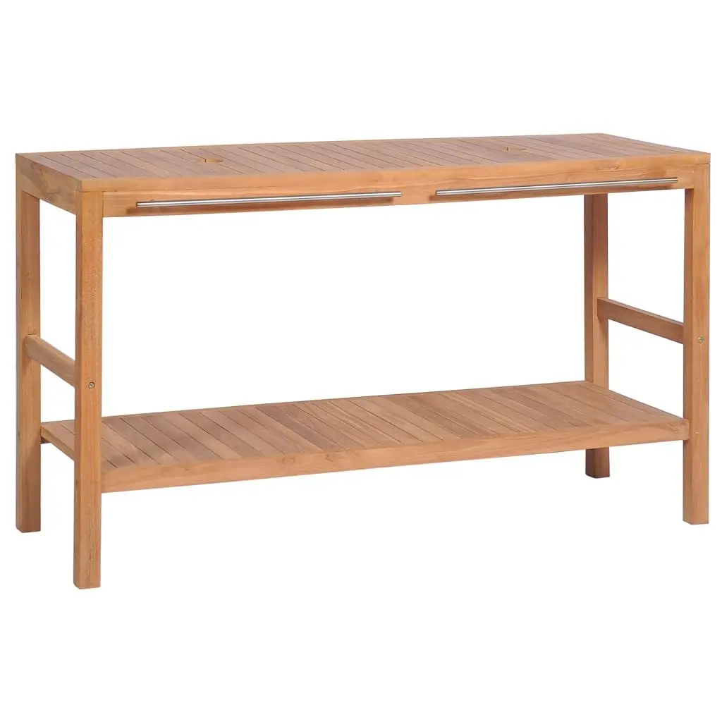 Solid Teak Bathroom Vanity Cabinet 132x45x75cm Brown Storage with Drainage Holes and Towel Rails