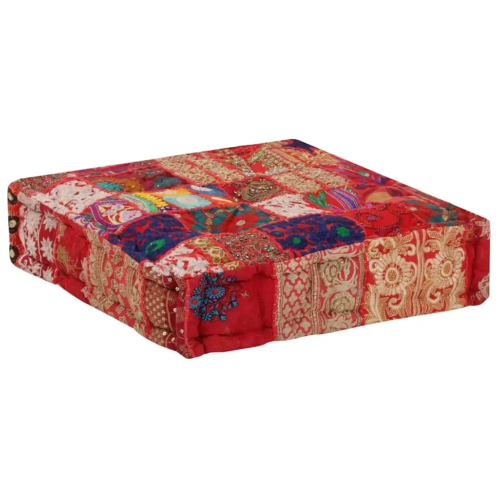 Patchwork Pouffe Handmade Cotton 50x50x12cm Multicolour