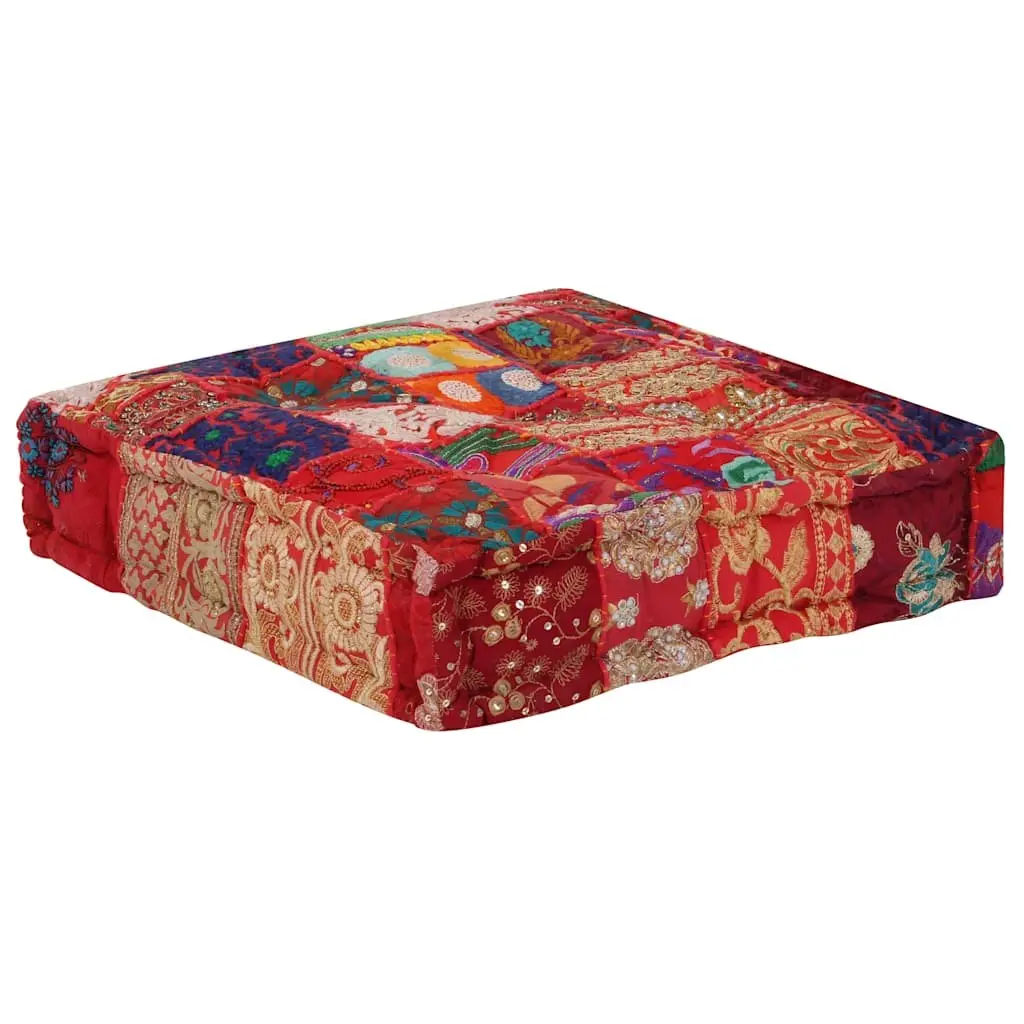 Patchwork Pouffe Handmade Cotton 50x50x12cm Multicolour