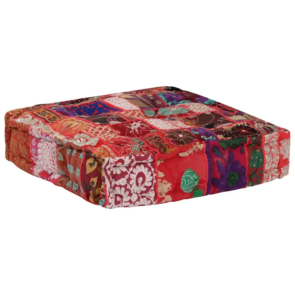 Patchwork Pouffe Handmade Cotton 50x50x12cm Multicolour