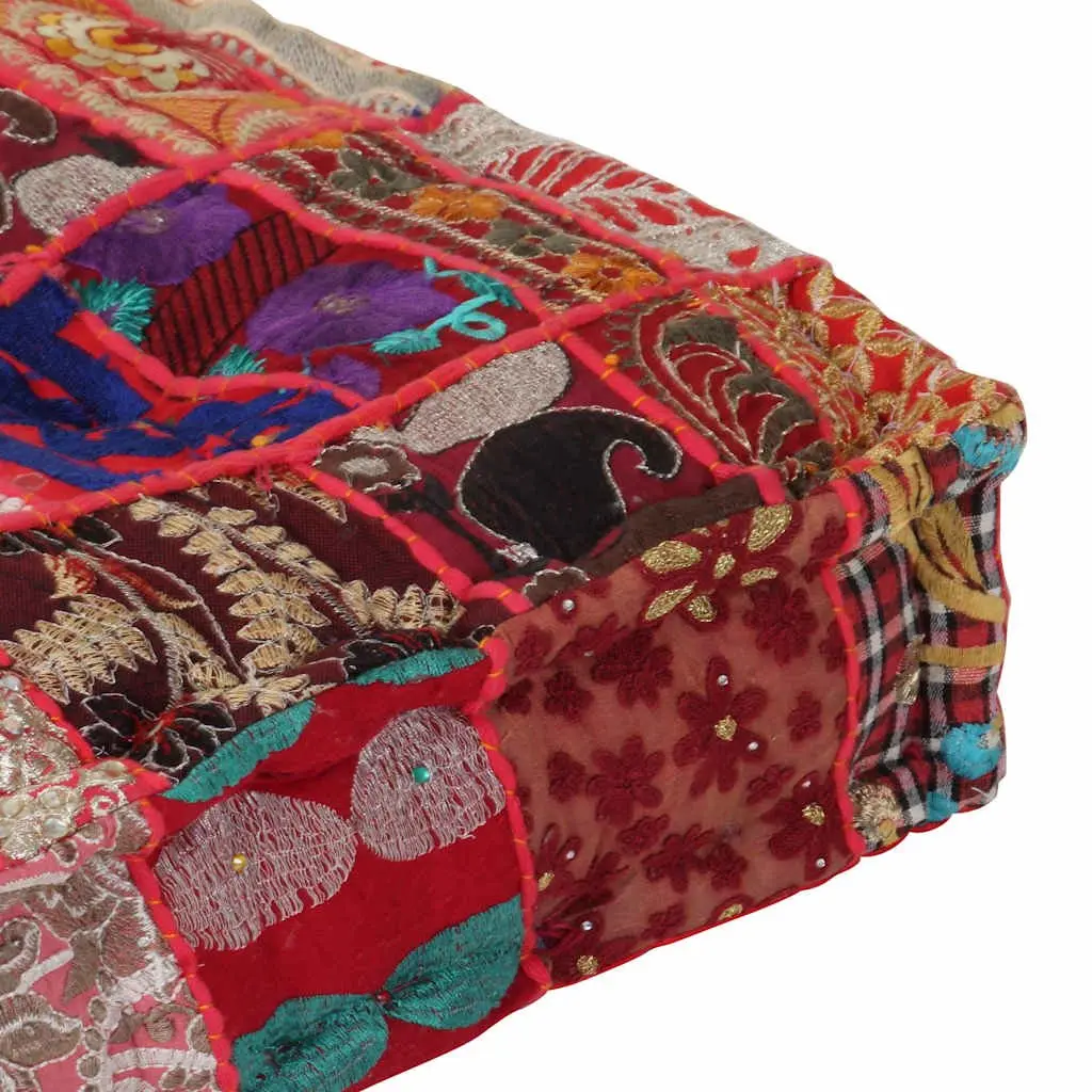Patchwork Pouffe Handmade Cotton 50x50x12cm Multicolour