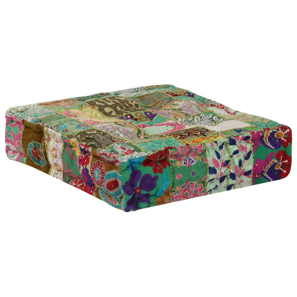 Square Foot Rest Pouffe Handmade Ottoman Multicolour Patchwork Cushion 50x50x12cm