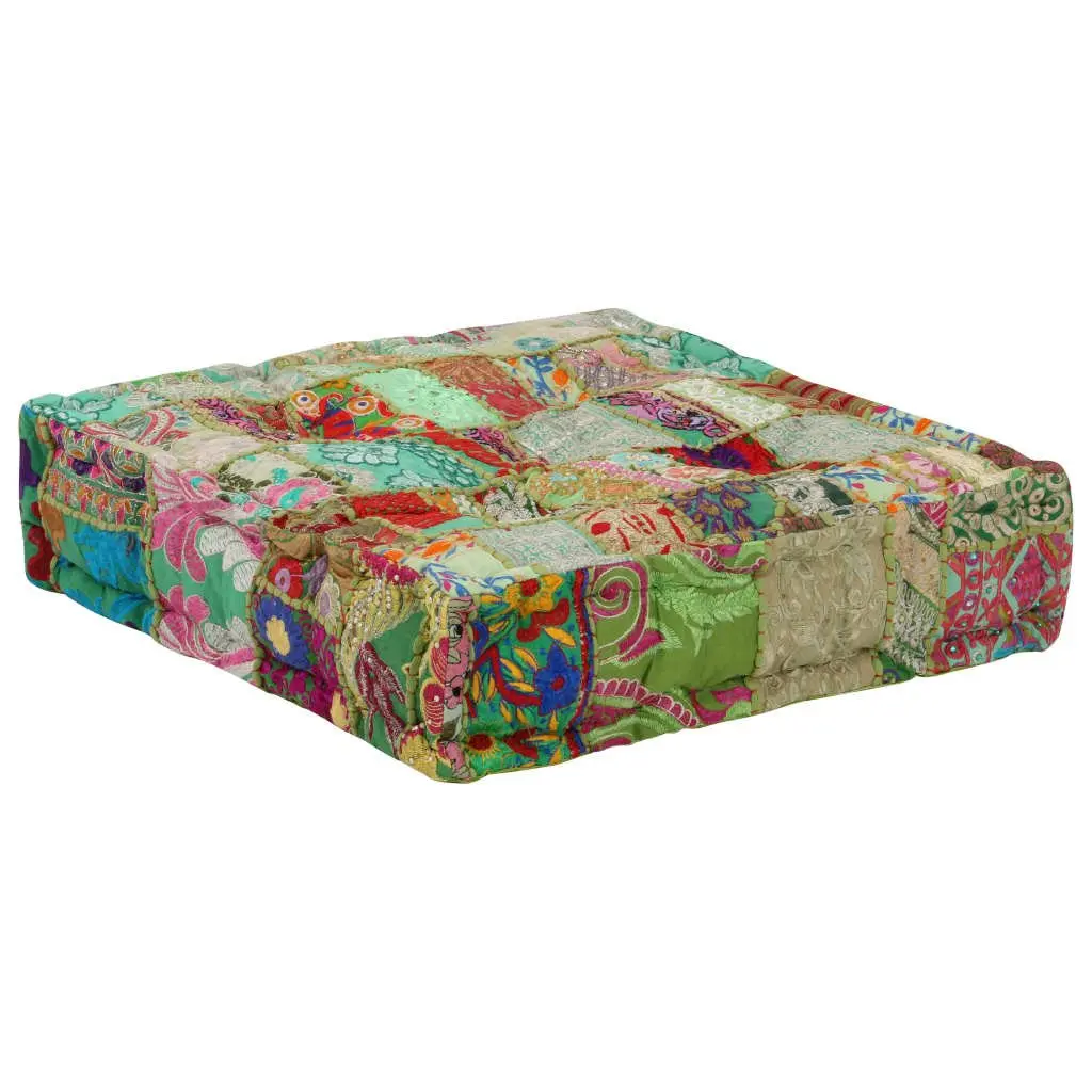 Square Foot Rest Pouffe Handmade Ottoman Multicolour Patchwork Cushion 50x50x12cm