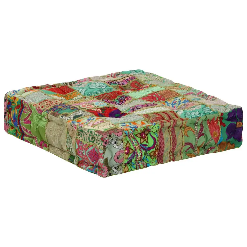 Square Foot Rest Pouffe Handmade Ottoman Multicolour Patchwork Cushion 50x50x12cm