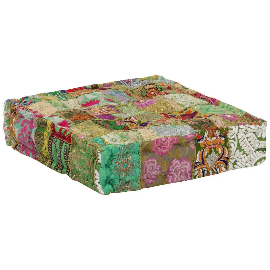 Square Foot Rest Pouffe Handmade Ottoman Multicolour Patchwork Cushion 50x50x12cm