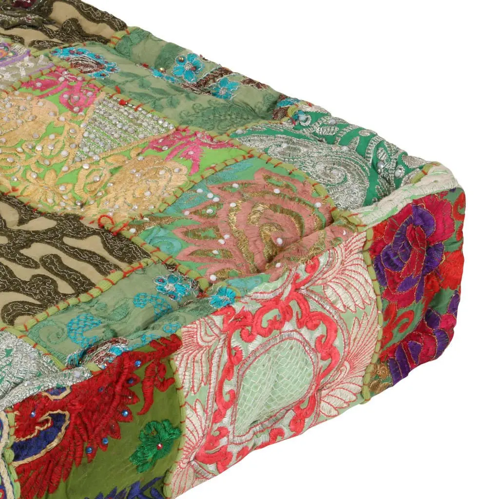 Square Foot Rest Pouffe Handmade Ottoman Multicolour Patchwork Cushion 50x50x12cm