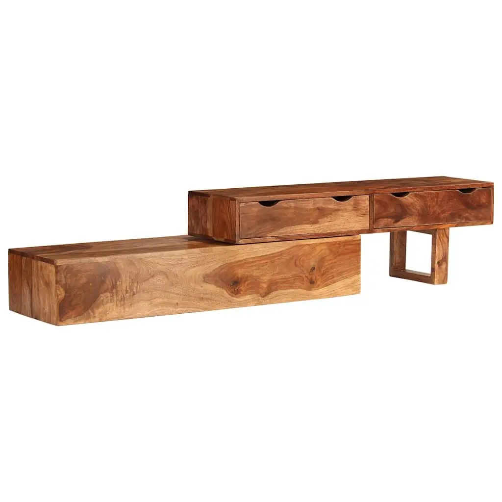 TV Cabinet Solid Wood Acacia Brown Sideboard Storage 2 Drawers Living Room