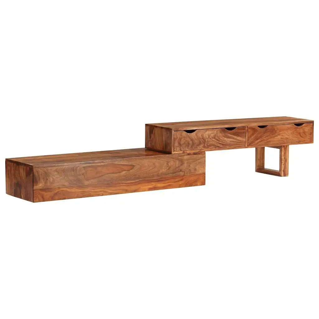 TV Cabinet Solid Wood Acacia Brown Sideboard Storage 2 Drawers Living Room